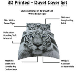 TheWhiteWater Limited Rare White Snow Tiger Bed Set - 3D Animal Printed Single Beddings Duvet Cover + One Matching Pillowcase - thumbnail 7