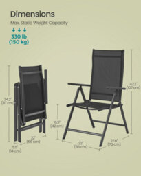 LEDREM Set Of 2 Folding Garden Chairs, Outdoor Chairs With Metal Frame, 8-Angle Reclining Backrest,black - thumbnail 6