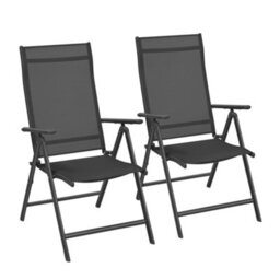 LEDREM Set Of 2 Folding Garden Chairs, Outdoor Chairs With Metal Frame, 8-Angle Reclining Backrest,black - thumbnail 2