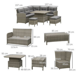 Outsunny 6 Pcs Rattan Garden Furniture Sectional Corner Sofa, Grey - thumbnail 3
