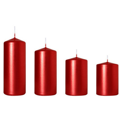 SolaDirect Set Of 4 Pillar Candles, Set Of 4 Votive Candles, Decorative Household Candles, Long Burning Time - Advent, Christmas (Red) - image 1