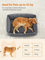 LEDREM Linen-Look Dog Bed With Raised Edges, Easy To Clean, Light Grey - thumbnail 6
