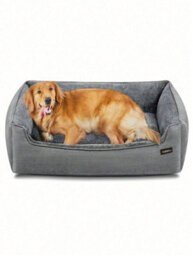 LEDREM Linen-Look Dog Bed With Raised Edges, Easy To Clean, Light Grey - thumbnail 7