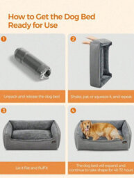 LEDREM Linen-Look Dog Bed With Raised Edges, Easy To Clean, Light Grey - thumbnail 5
