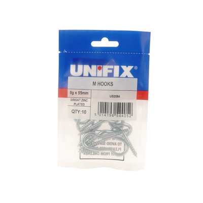 Unifix Bzp M Hooks 12G X 80mm Ub9Tqsmhk/010 - Steel M Hook Pack Of 20 (Bags Of 4) - image 1