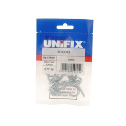 Unifix Bzp M Hooks 12G X 80mm Ub9Tqsmhk/010 - Steel M Hook Pack Of 20 (Bags Of 4) - thumbnail 1