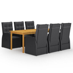 Berkfield 7 Piece Garden Dining Set With Cushions Black Poly Rattan - thumbnail 1
