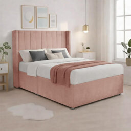 Luxury Pink Plush Milan King Size Bed Frame With Mattress 54 Inches Wingback Headboard 2 Footend Storage Drawers - thumbnail 3
