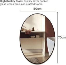Mood Premium Oval Bathroom Mirror Black Framed Wall Mounted, Frame Modern & Stylish (70Cm X 50Cm) - thumbnail 2