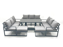 Fimous 11 Seater Garden Sofa Set Aluminium Furniture Rising Dining Tabe Set Wth 2 Big Footstools Dark Grey - thumbnail 1