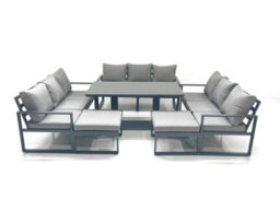 Fimous 11 Seater Garden Sofa Set Aluminium Furniture Rising Dining Tabe Set Wth 2 Big Footstools Dark Grey - thumbnail 2