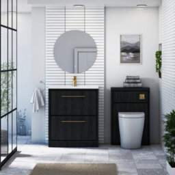 Royal Bathrooms Livora 700mm Black Woodgrain Floor Standing Vanity Unit 2 Drawer With Ceramic Basin & Brushed Brass Handle - thumbnail 3