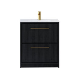 Royal Bathrooms Livora 700mm Black Woodgrain Floor Standing Vanity Unit 2 Drawer With Ceramic Basin & Brushed Brass Handle - thumbnail 5