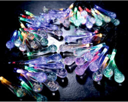 50 Led Multicolour Solar Powered Droplets - Colourful Waterproof Garden String Fairy Lights With 2 Modes & 4 Colours - 9M Cable