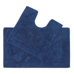 Homescapes Luxury Reversible Cotton Bath Mat Set - Navy