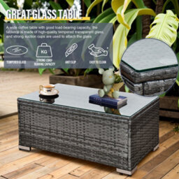 Asownsun Grey Rattan 6 Seater Corner Sofa Set Outdoor Garden Furniture With Glass Coffee Table Weatherproof Cushions Easy Assembly - thumbnail 5