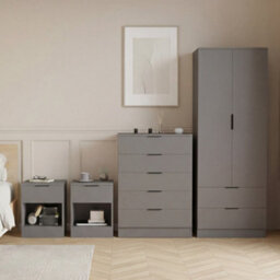 Lassic Vida Designs Trega 4 Piece Bedroom Set (1 Drawer Bedside Chest X2, 5 Drawer Chest, 2 Door 2 Drawer Wardrobe) Grey - thumbnail 1