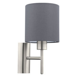 Satin Nickel Wall Light With Grey Fabric Shade And Rocker Switch