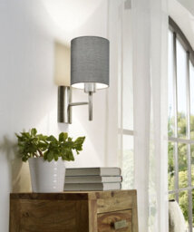 Satin Nickel Wall Light With Grey Fabric Shade And Rocker Switch - thumbnail 3