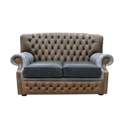 Chesterfield Original Patchwork 2 Seater Sofa Vintage Cracked Wax Leather In Monks Style - image 1