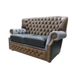Chesterfield Original Patchwork 2 Seater Sofa Vintage Cracked Wax Leather In Monks Style - thumbnail 3