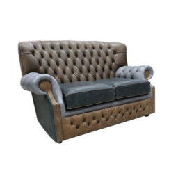 Chesterfield Original Patchwork 2 Seater Sofa Vintage Cracked Wax Leather In Monks Style - thumbnail 2