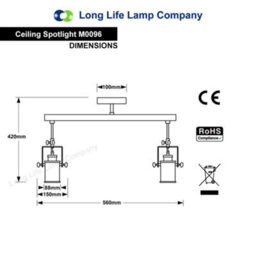 Long Life Lamps Company Retro Industrial 2 Way Black Ceiling Spotlight Bar Adjustable M0096 - thumbnail 2