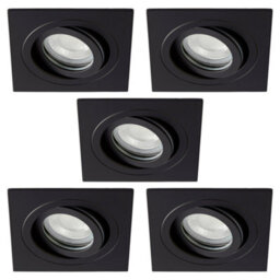 Litecraft Pack Of 5 Matte Black Modern Ip65 Square Tiltable Bathroom Downlights - thumbnail 2