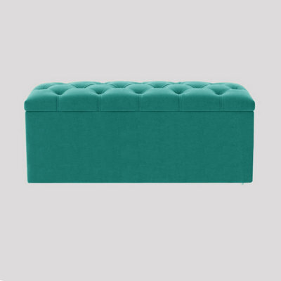 180Cm Luna Chesterfield Ottoman Storage Box - Teal Plush Velvet Upholstered Blanket Box - image 1