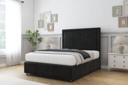 "Sloomy Lancaster Black Plush Divan Bed Set 2 Drawers Right Side - 54"" Floor Standing  & 12""  Footboard 4'6 Double" - thumbnail 2