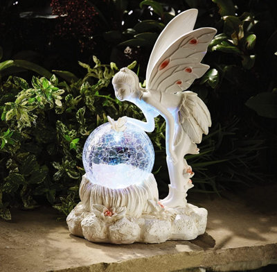 Fairy Solar Light - Magical Fairy Garden Ornament With Colour Changing Led Light Up Orb - Measures 26 X 17.5 X 14Cm