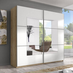 Arte Beta Sliding Door Mirrored Wardrobe In Oak San Remo H2100mm W1800mm D600mm - Trendy & Spacious Storage Solution - thumbnail 1