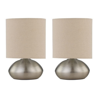 First Choice Lighting Set Of 2 Jenson - Brushed Chrome Touch Table Lamp With Linen Shades - image 1