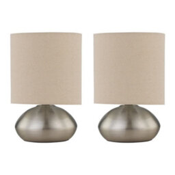 First Choice Lighting Set Of 2 Jenson - Brushed Chrome Touch Table Lamp With Linen Shades - thumbnail 1