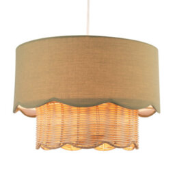 Happy Homewares Dark Olive Linen Fabric And Natural Rattan Scallop Pendant Lamp Shade - thumbnail 2