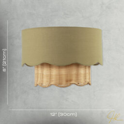 Happy Homewares Dark Olive Linen Fabric And Natural Rattan Scallop Pendant Lamp Shade - thumbnail 7
