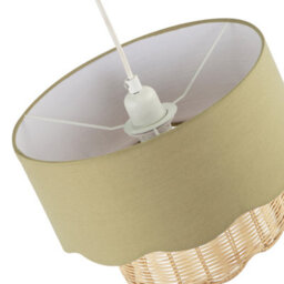 Happy Homewares Dark Olive Linen Fabric And Natural Rattan Scallop Pendant Lamp Shade - thumbnail 4