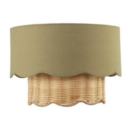 Happy Homewares Dark Olive Linen Fabric And Natural Rattan Scallop Pendant Lamp Shade - thumbnail 1