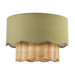 Happy Homewares Dark Olive Linen Fabric And Natural Rattan Scallop Pendant Lamp Shade - thumbnail 3
