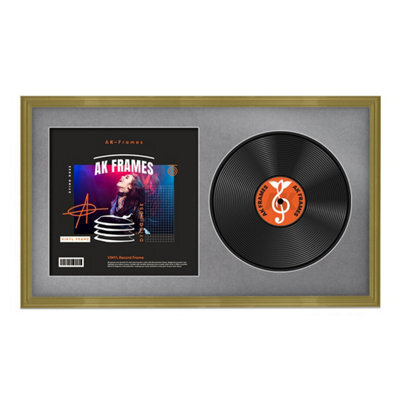 "30X17"" Gold Classic Vinyl Record Frame With Mid Grey Mount For 12 Inch Lp Album Cover & Disc - Ak Frames" - image 1