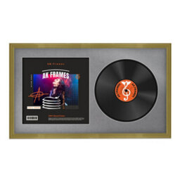 "30X17"" Gold Classic Vinyl Record Frame With Mid Grey Mount For 12 Inch Lp Album Cover & Disc - Ak Frames" - thumbnail 1
