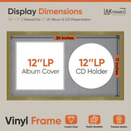 "30X17"" Gold Classic Vinyl Record Frame With Mid Grey Mount For 12 Inch Lp Album Cover & Disc - Ak Frames" - thumbnail 2