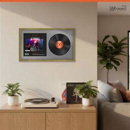"30X17"" Gold Classic Vinyl Record Frame With Mid Grey Mount For 12 Inch Lp Album Cover & Disc - Ak Frames" - thumbnail 5
