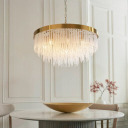 Luminosa Lighting Luminosa Anistoria Grand Pendant Ceiling Light Brushed Aged Brass Plate & Clear Glass 9X E14 - thumbnail 3