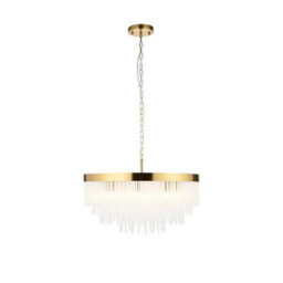 Luminosa Lighting Luminosa Anistoria Grand Pendant Ceiling Light Brushed Aged Brass Plate & Clear Glass 9X E14 - thumbnail 6