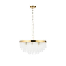 Luminosa Lighting Luminosa Anistoria Grand Pendant Ceiling Light Brushed Aged Brass Plate & Clear Glass 9X E14 - thumbnail 7