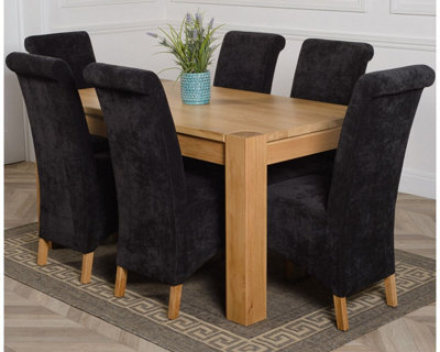 That's Furniture Kuba 150 X 85 Cm Chunky Medium Oak Dining Table And 6 Chairs Dining Set With Montana Black Fabric Chairs - image 1