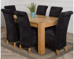 That's Furniture Kuba 150 X 85 Cm Chunky Medium Oak Dining Table And 6 Chairs Dining Set With Montana Black Fabric Chairs - thumbnail 1