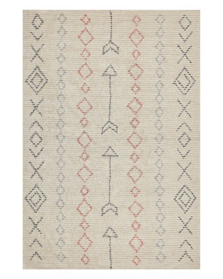Wyld And Coco Nordicnest Beige Cotton Rug 140 X 200 Cm - Hand-Tufted Geometric Low-Pile For Living Room And Bedroom - image 1