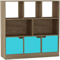 Urbn-Living Urbnliving Asymmetrical 8 Cube Oak Bookcase Freestanding Storage Unit With 3 Plain Doors - Blue